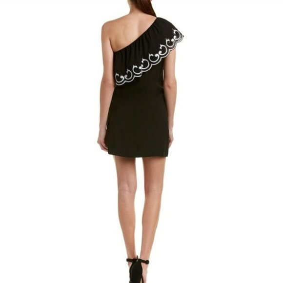 Ramy Brook Darla Lace-Trim One-Shoulder Mini Dress, Black/Ivory - Picture 2 of 3